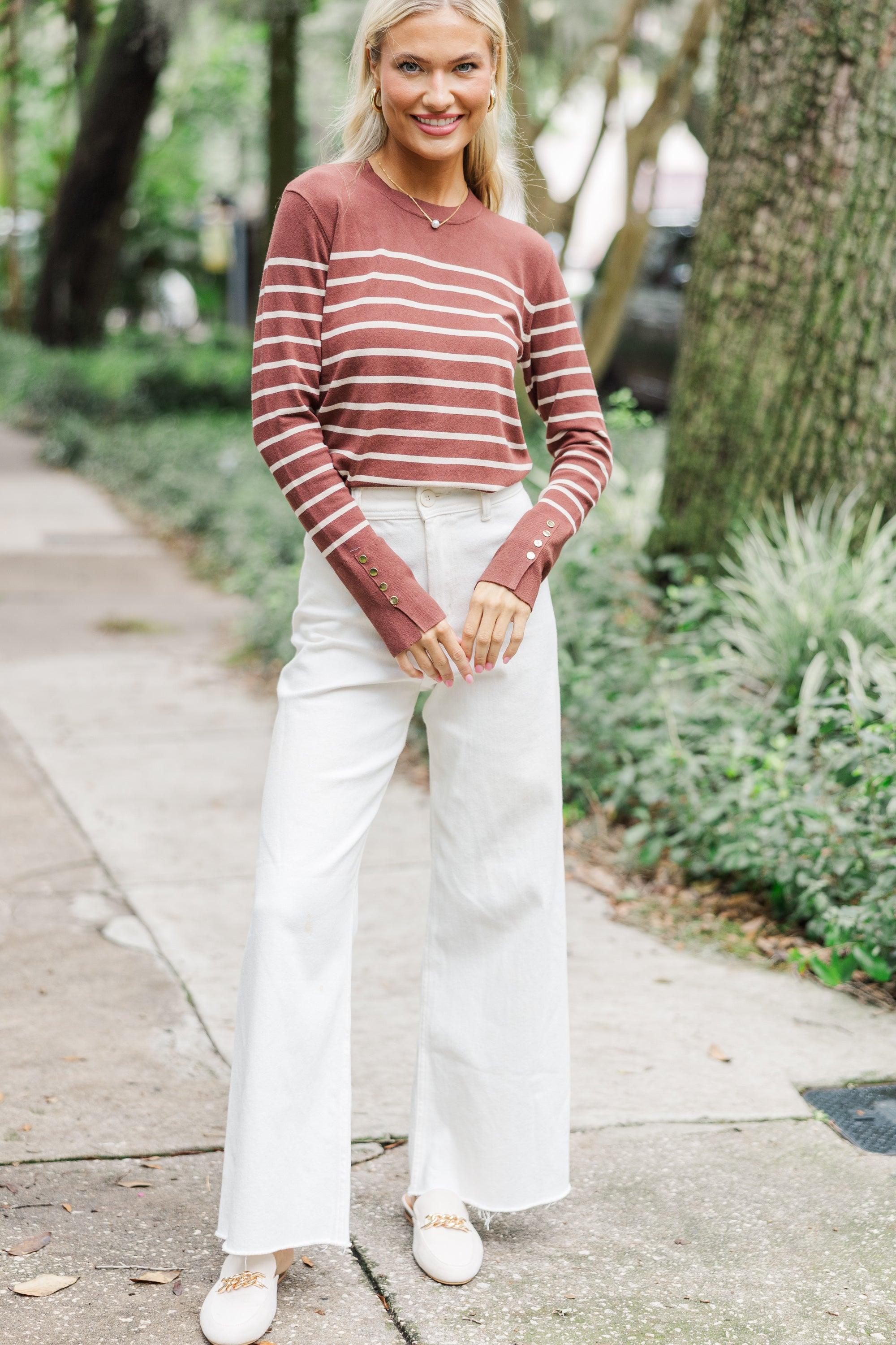 Simple Truth Chocolate Brown Striped Top Female Product Image