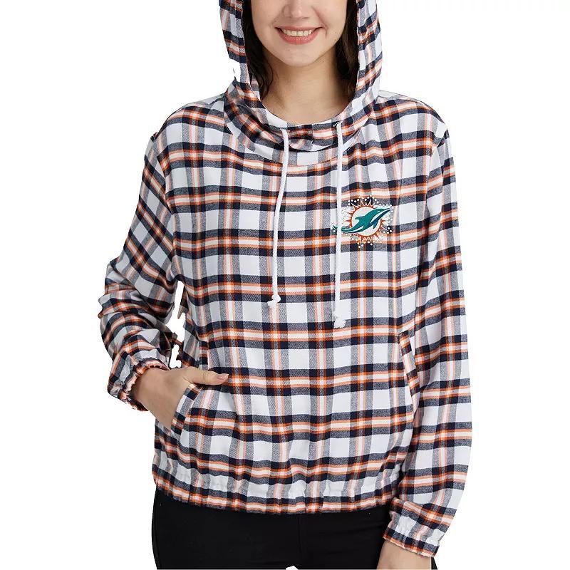 Womens Concepts Sport /Orange Miami Dolphins Sienna Flannel Long Sleeve Hoodie Top Blue Product Image