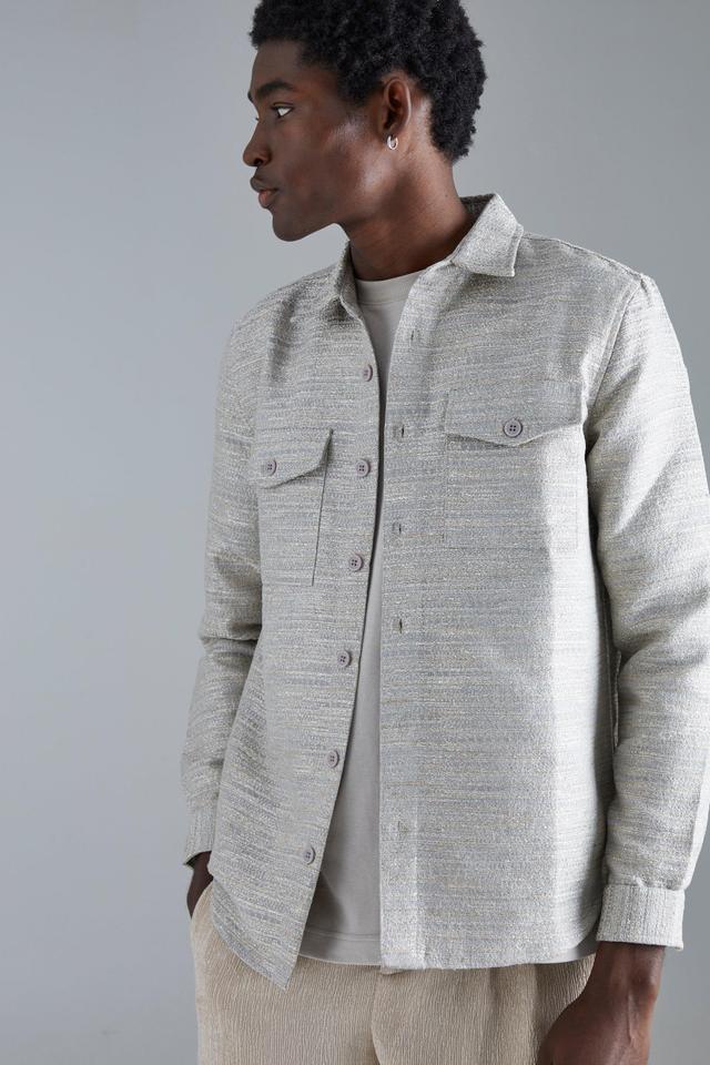 Boucle Heavyweight Patch Pocket Overshirt | boohooMAN USA Product Image