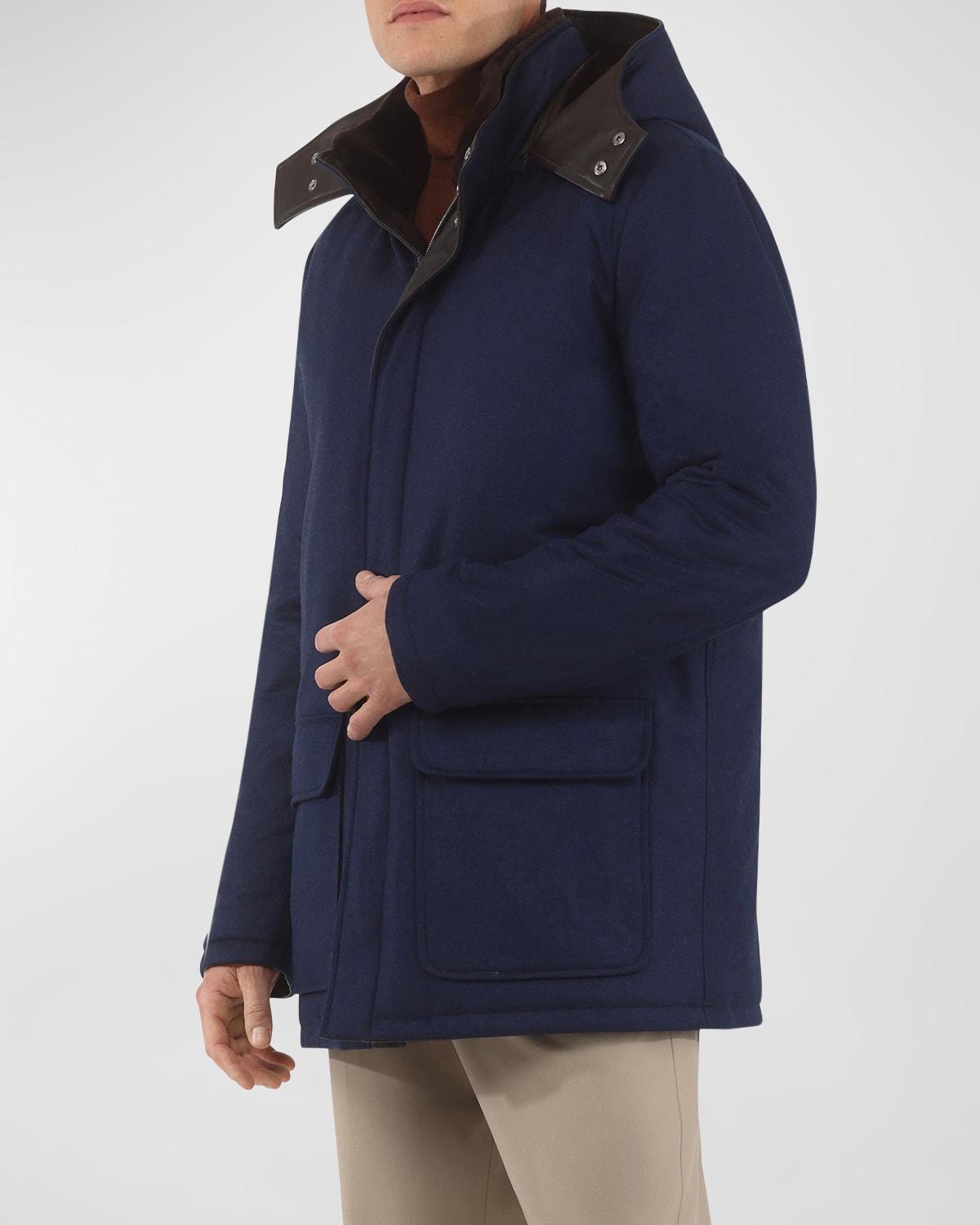 Mens Loro Piana Wool-Cashmere Parka with Lamb Shearling Collar and Detachable Hood Product Image