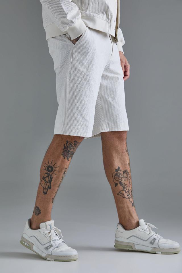 Tall Stripe Seersucker Regular Fit Shorts | boohooMAN USA Product Image