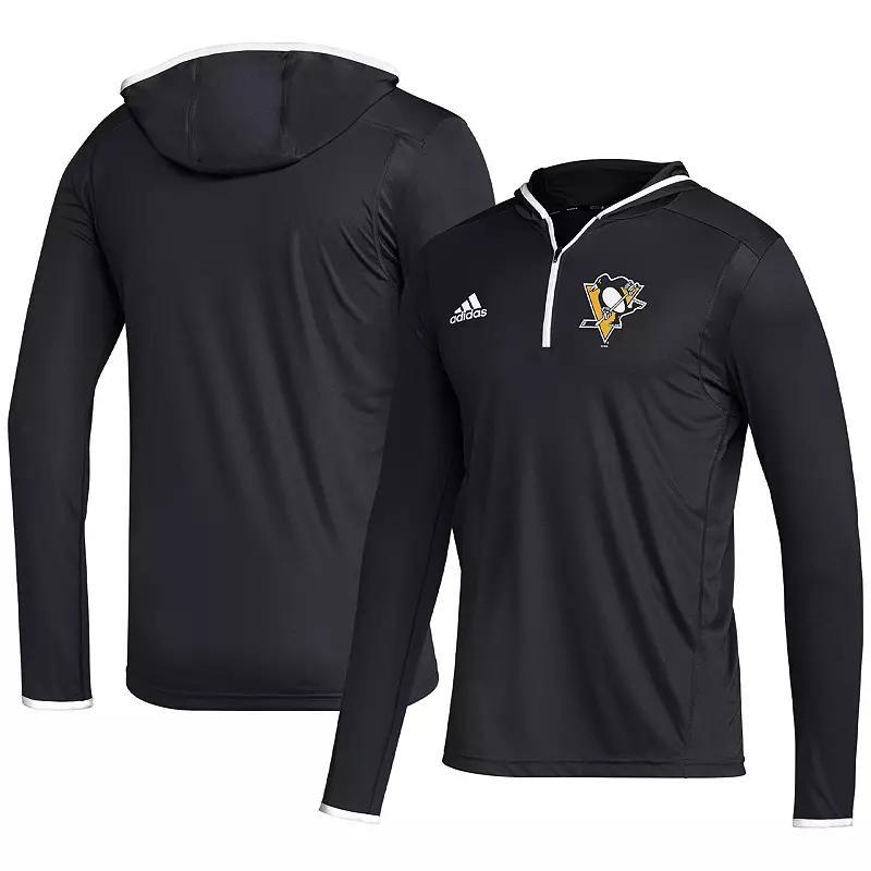 Mens adidas Boston Bruins Team Long Sleeve Quarter-Zip Hoodie T-Shirt Product Image