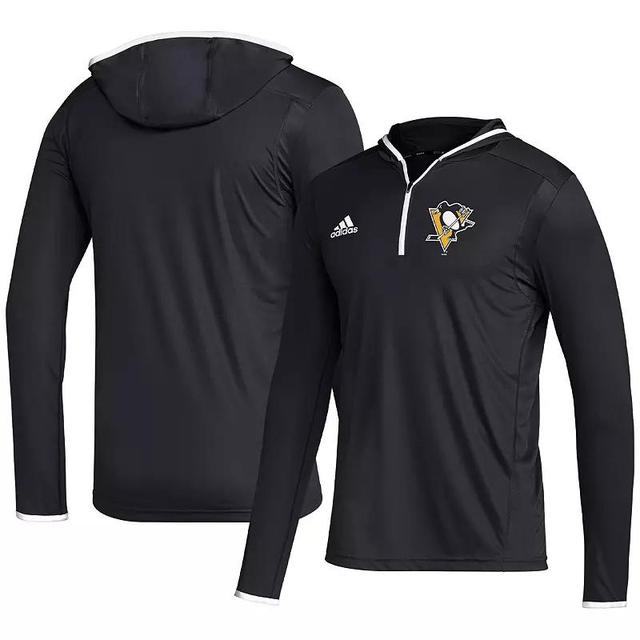 Mens adidas Black Boston Bruins Team Long Sleeve Quarter-Zip Hoodie T-Shirt Product Image