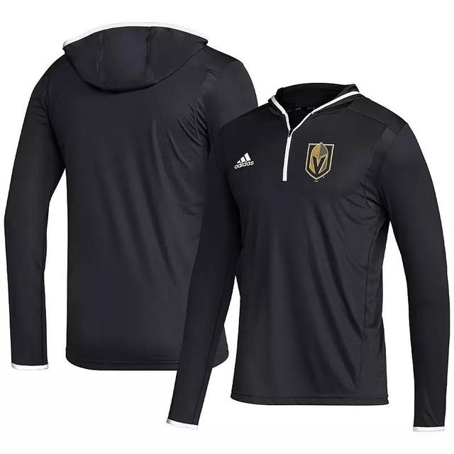 Mens adidas Black Vegas Golden Knights Team Long Sleeve Quarter-Zip Hoodie T-shirt Product Image