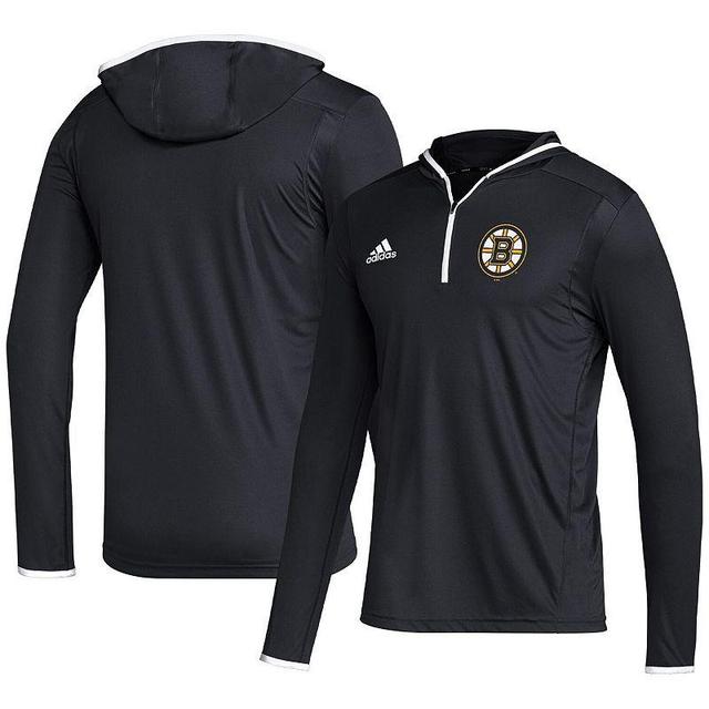 Mens adidas Boston Bruins Team Long Sleeve Quarter-Zip Hoodie T-Shirt Product Image