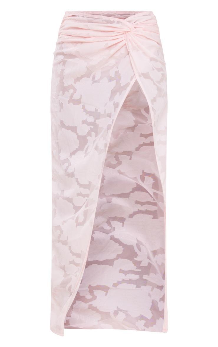 Pink Distressed Floral Twist Detail Maxi Skirt Product Image