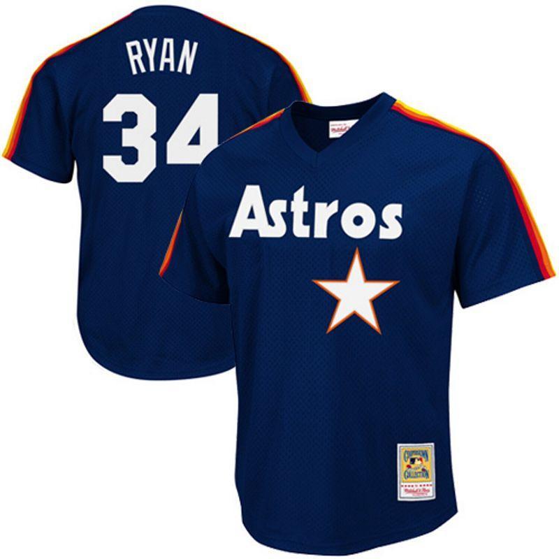 Mens Mitchell & Ness Nolan Ryan Houston Astros 1988 Authentic Cooperstown Collection Mesh Batting Practice Jersey Blue Product Image