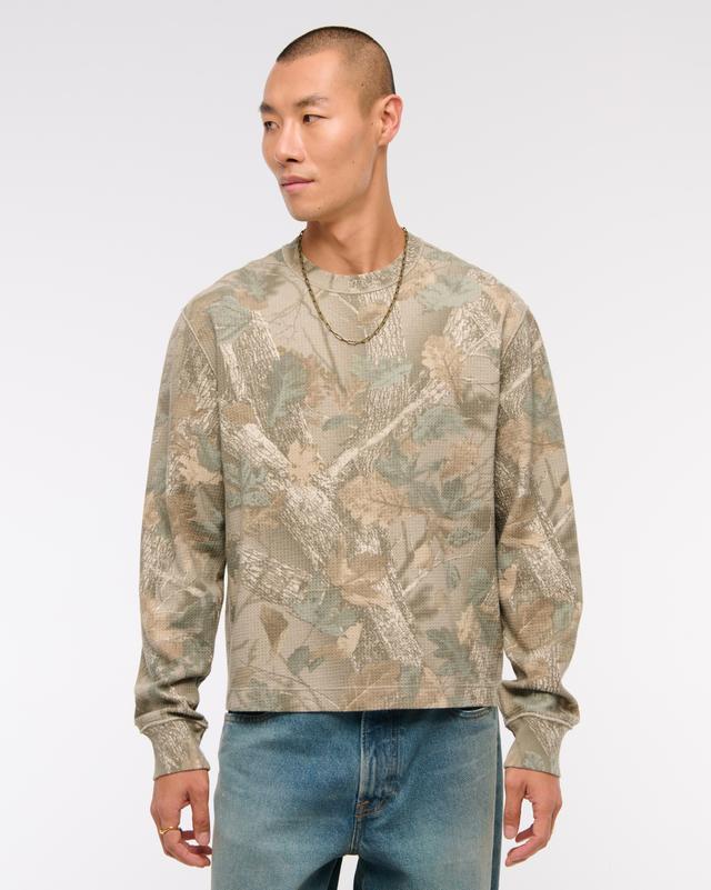 Long-Sleeve Grid Waffle Cropped Tee Product Image