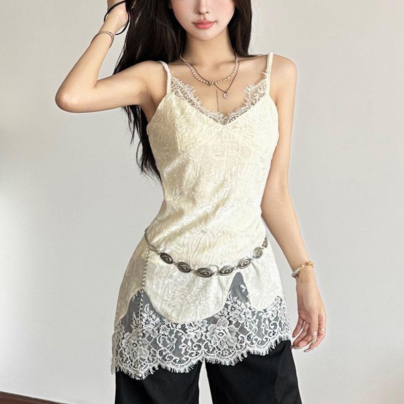 V-Neck Flower Lace Trim Camisole Top Product Image