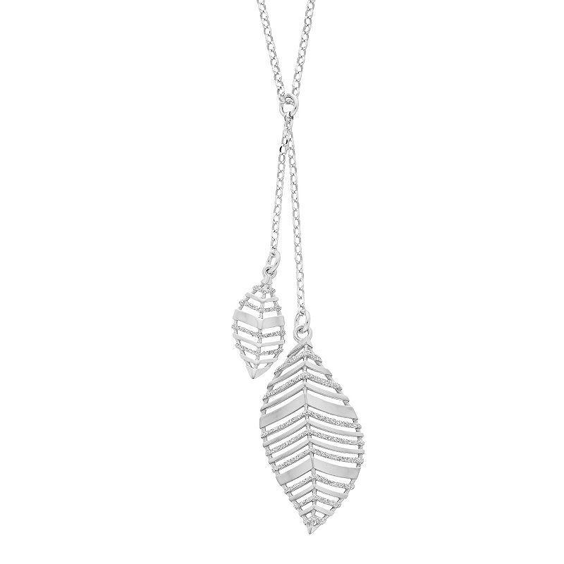 Sterling Silver Leaf Drop Necklace, Womens Product Image