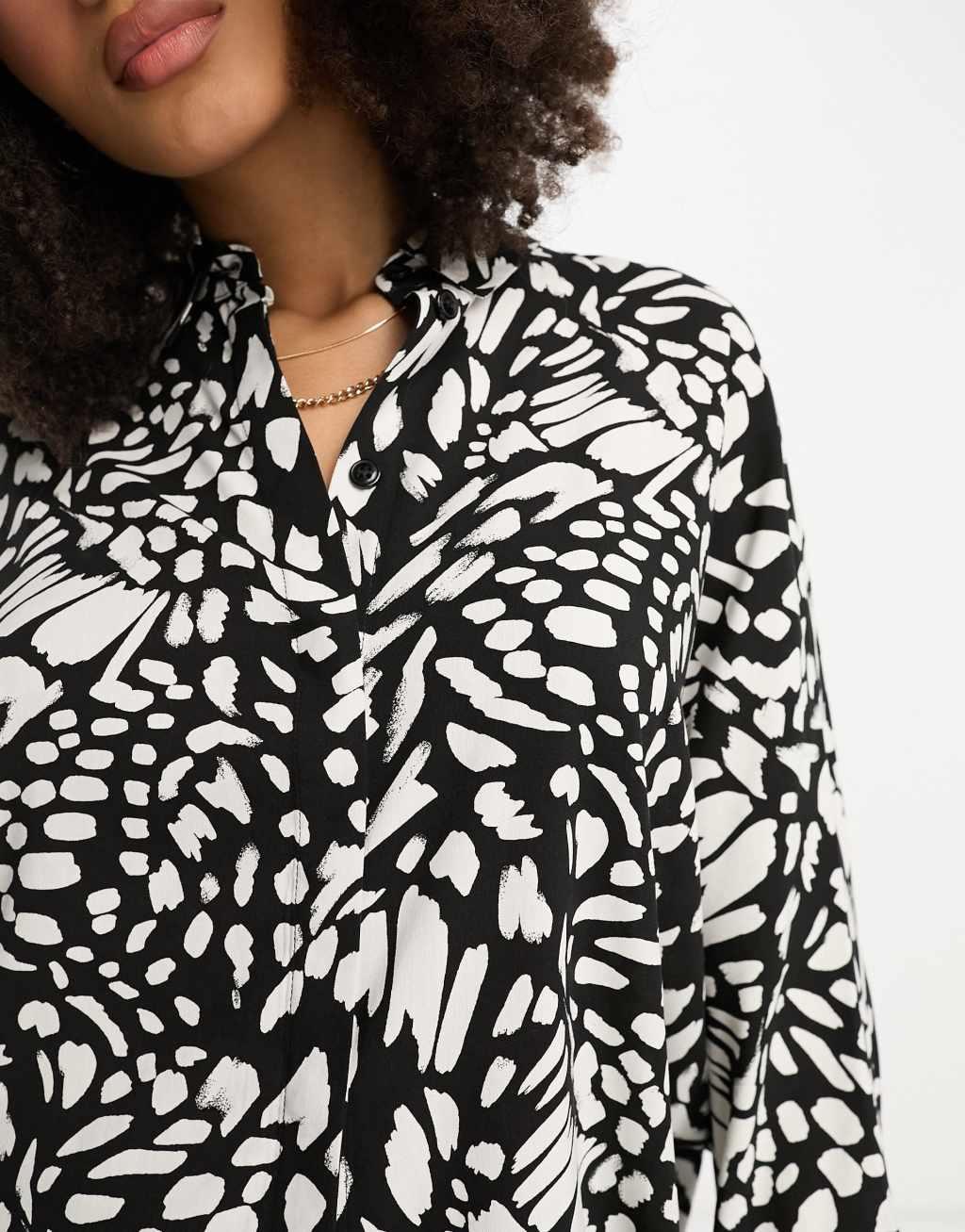 ASOS DESIGN oversized long sleeve shirt in mono abstract print Product Image