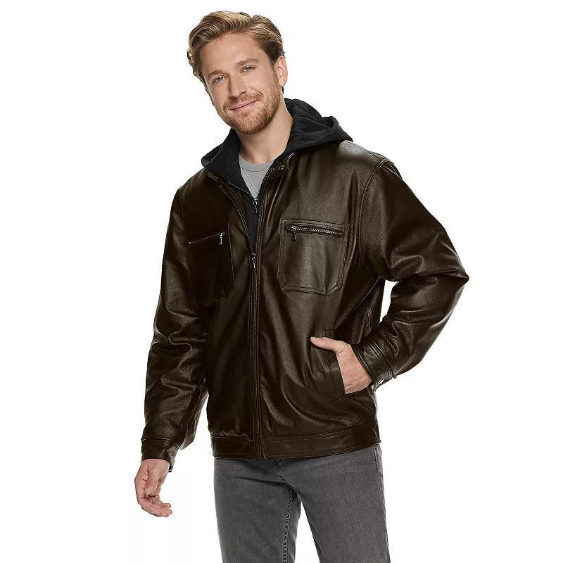 Mens Vintage Leather Hooded Jacket Product Image