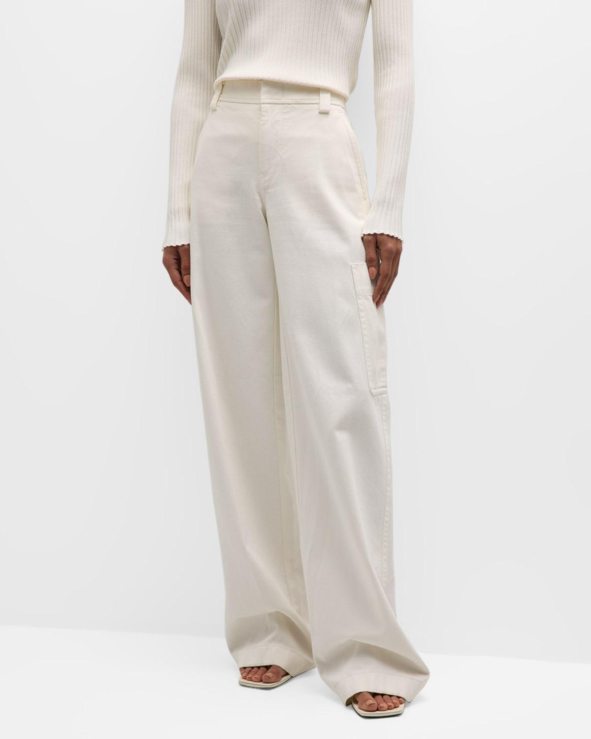 Utility Wide-leg Cotton Pants In Off White Product Image