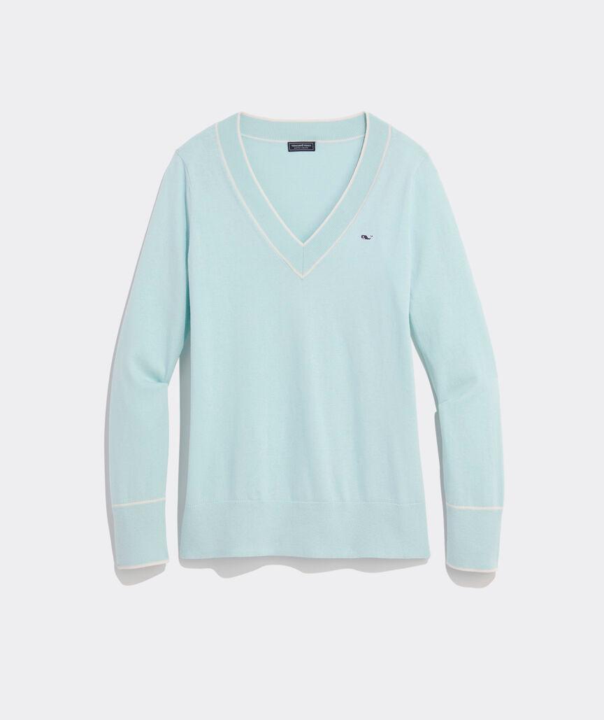 Cotton Cashmere Heritage Tipped V-Neck Product Image