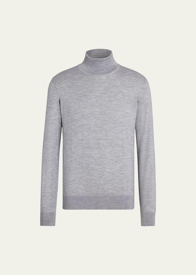 ZEGNA Men's Cashmere-Silk Casheta Light Turtleneck Sweater - Size: 52 EU (42 US) - Light Grey Product Image