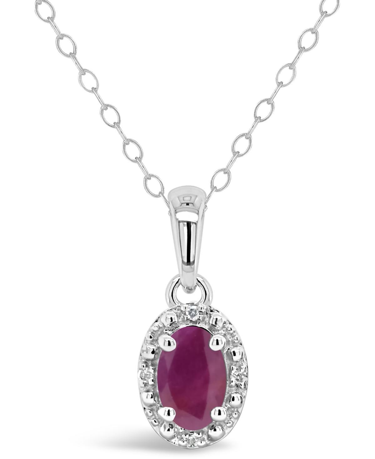 Belk & Co Sterling Silver 6X4Mm Oval Ruby Diamond Accent Halo Pendant Necklace Product Image