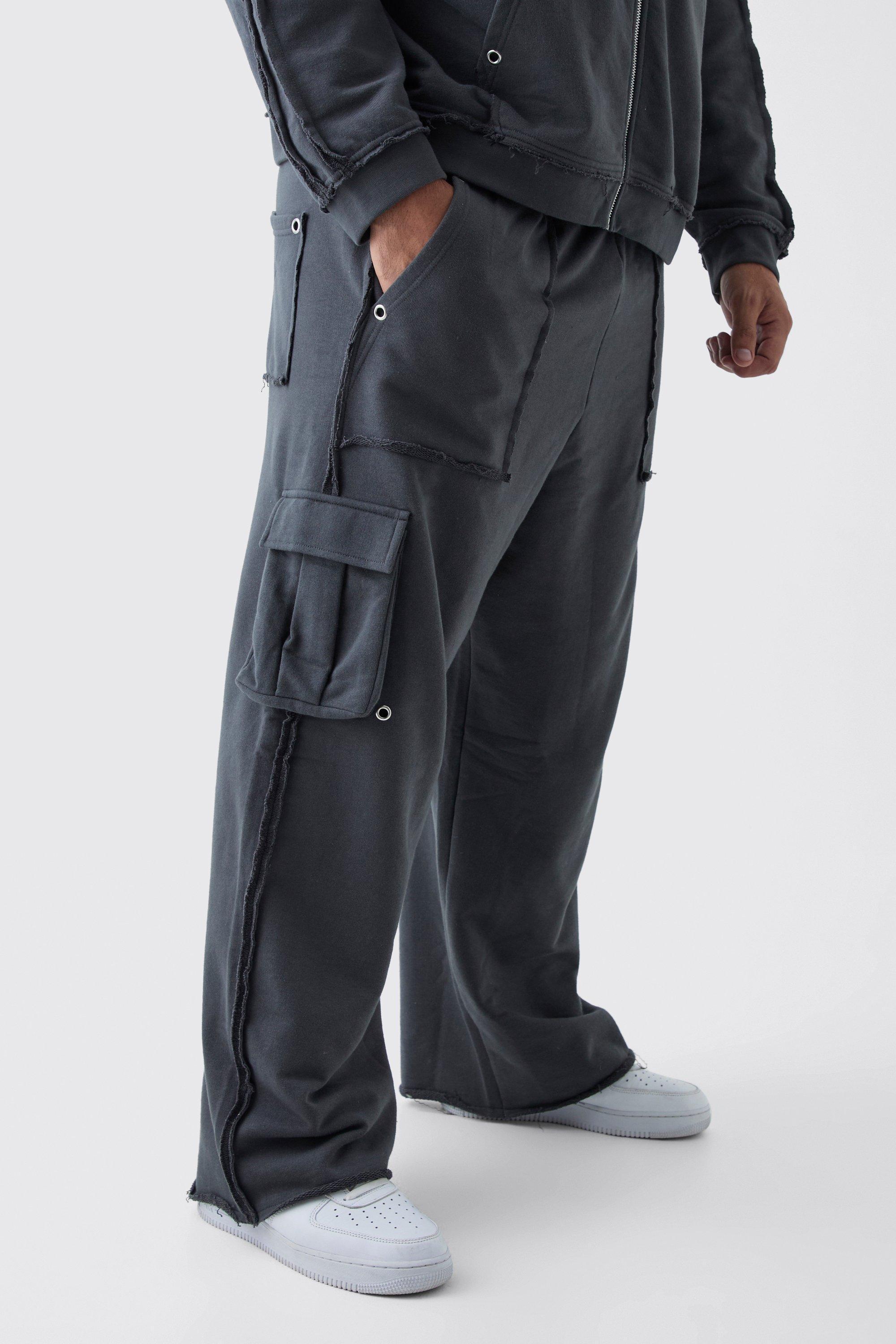 Plus Relaxed Wide Leg Eyelet Detail Cargo Sweatpants | boohooMAN USA Product Image