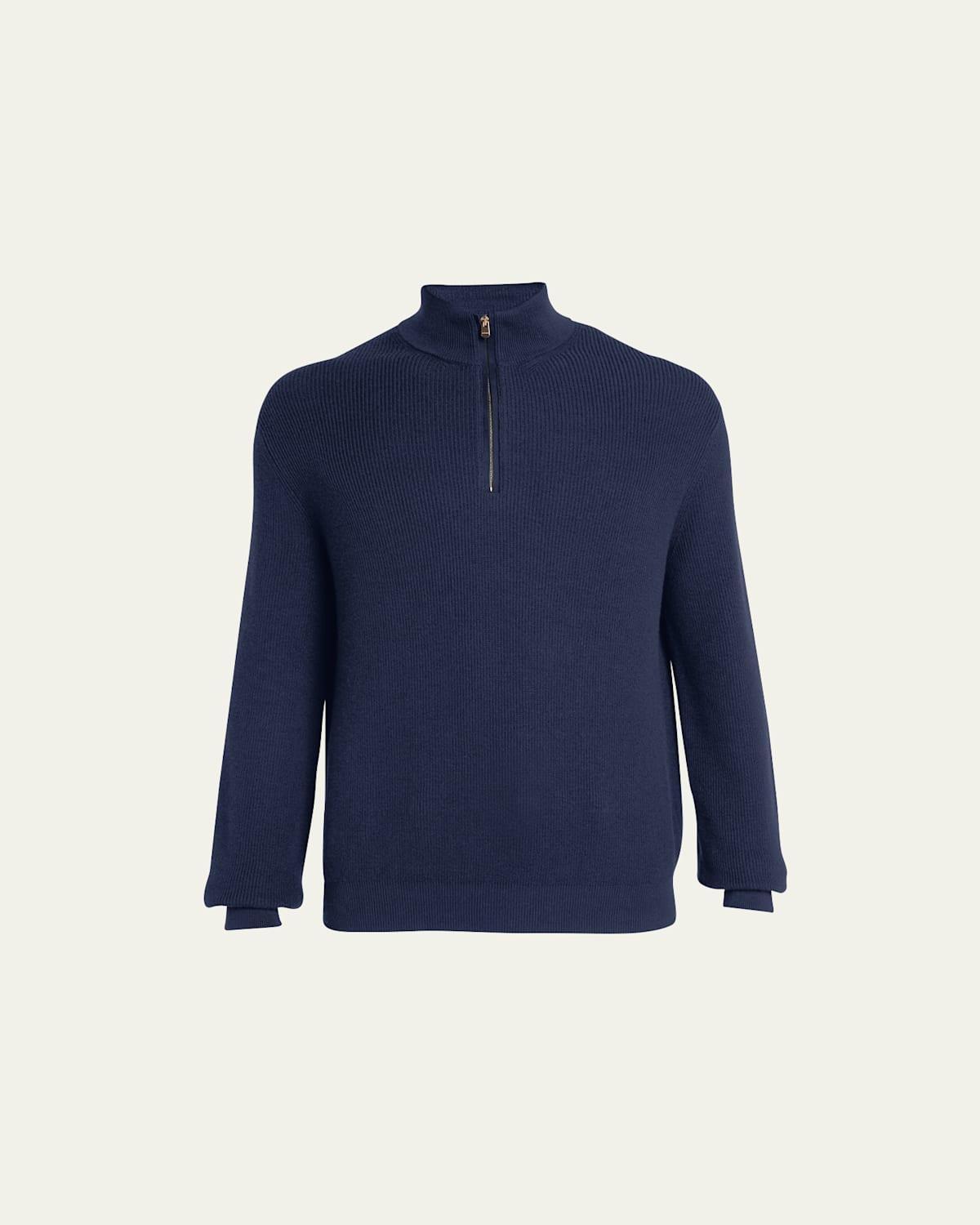 Mens Cotton-Cashmere Ribbed Quarter-Zip Sweater Product Image