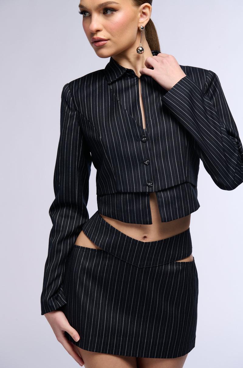 SABRINA PINSTRIPE BUTTON DOWN BLOUSE Product Image