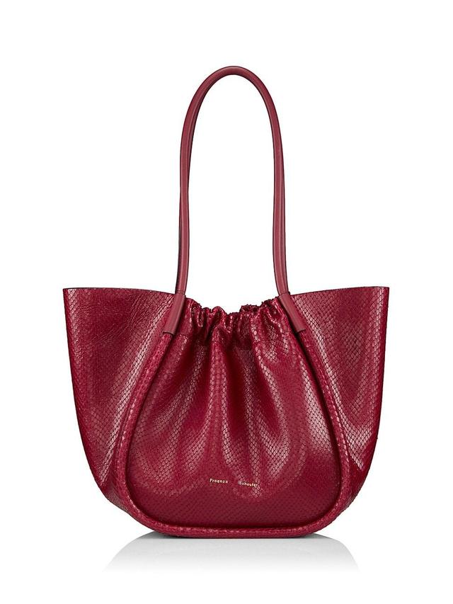 Womens Large Python-Embossed Leather Ruched Tote Product Image