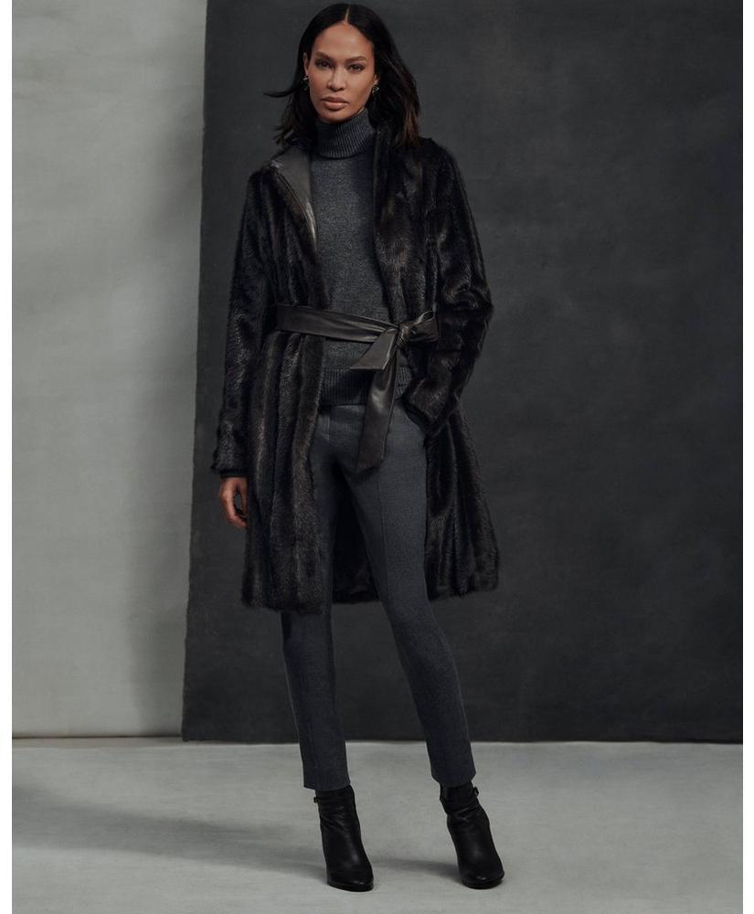 Faux Fur Belted Mock Neck Coat Product Image