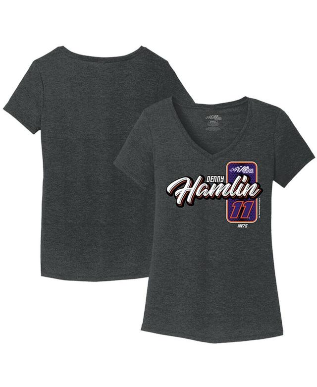 Womens Joe Gibbs Racing Team Collection Heather Black Denny Hamlin V-Neck T-shirt Product Image