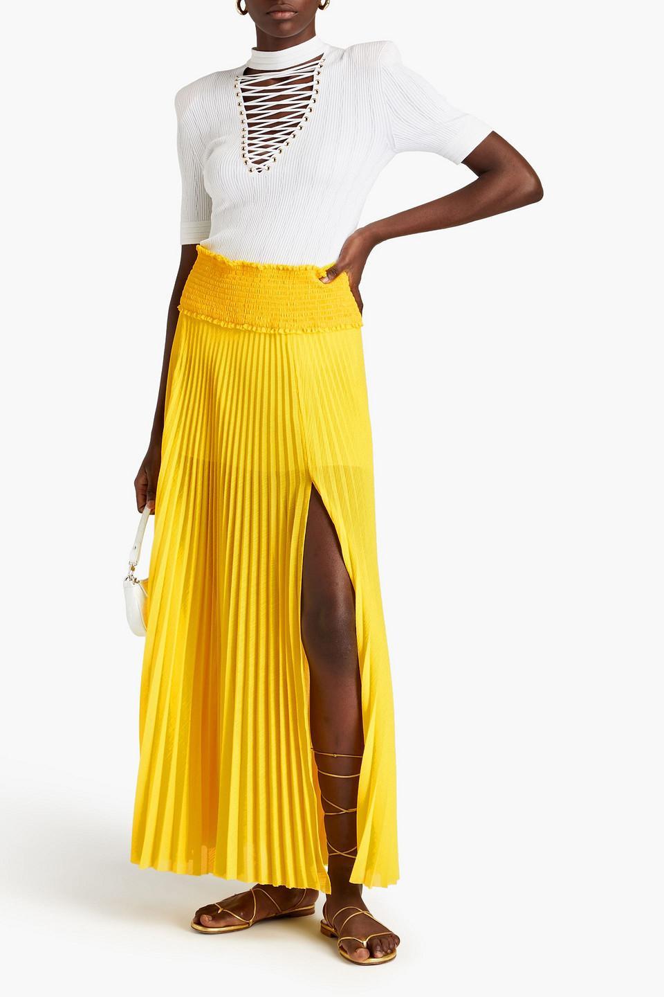 Pleated Shirred Georgette Maxi Skirt In Yellow product image