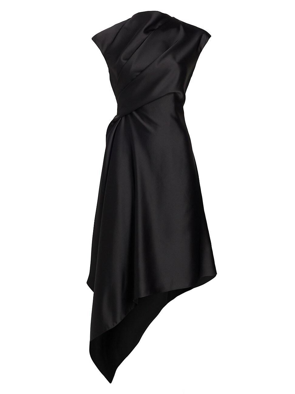 Womens Draped Satin Asymmetric Cocktail Dress Product Image