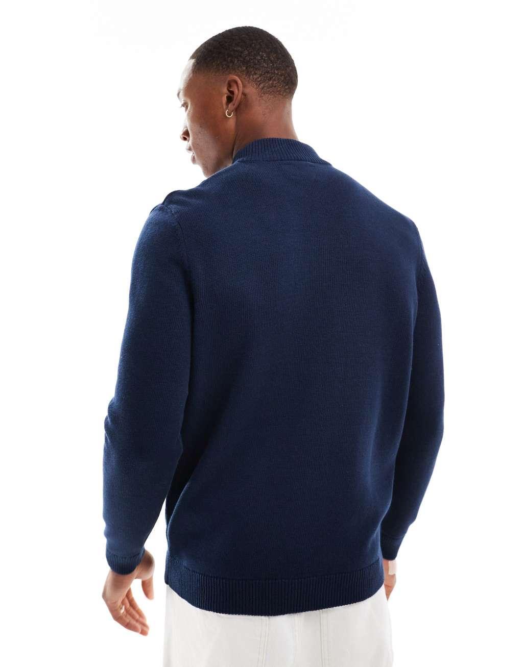 ASOS DESIGN midweight knitted quarter zip neck sweater in navy Product Image