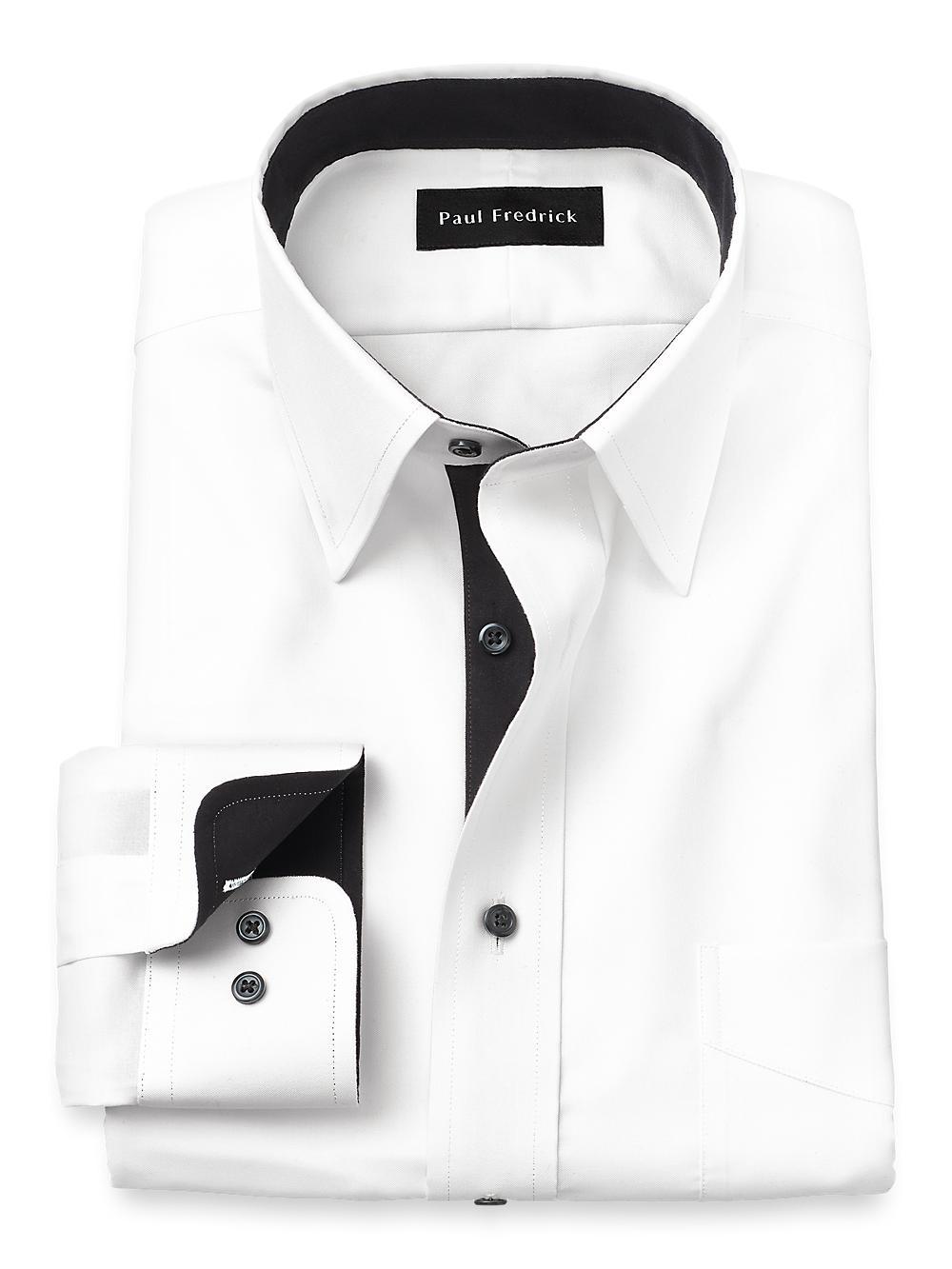 Slim Fit Comfort Stretch Non-iron Solid Dress Shirt With Contrast Trim Product Image