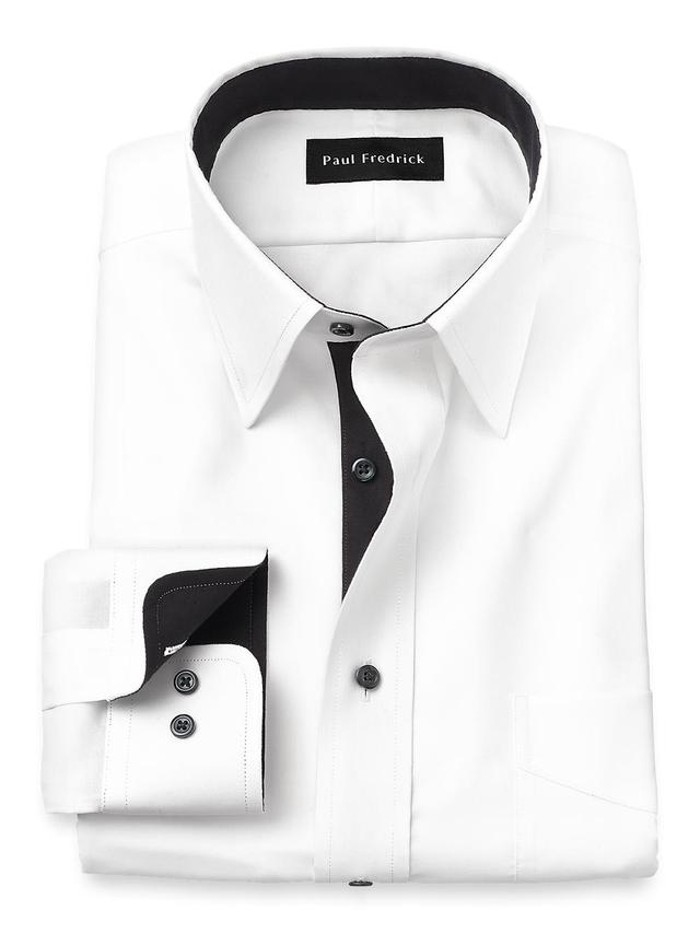 Comfort Stretch Non-Iron Solid Dress Shirt With Contrast Trim - White/black Product Image