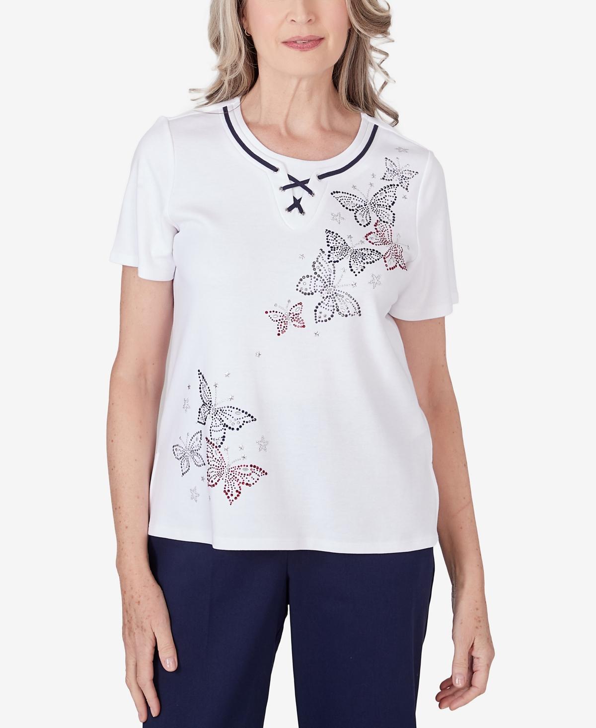 Alfred Dunner Womens All American Butterfly Heat Seat Short Sleeve Top Product Image