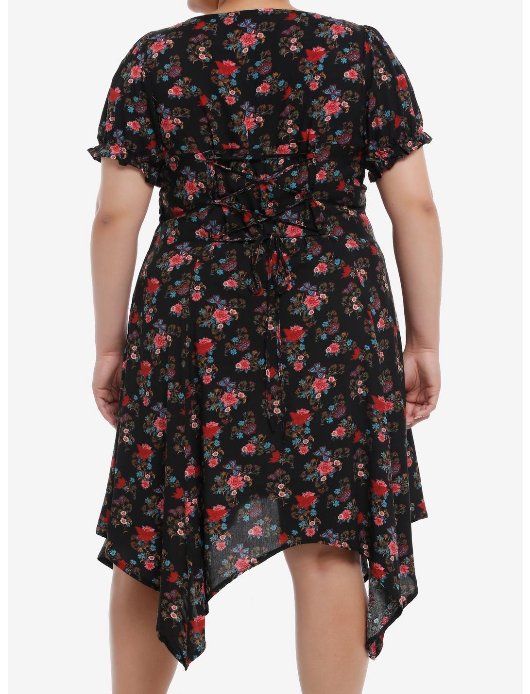 Red & Blue Floral Hanky Hem Dress Plus Size Product Image