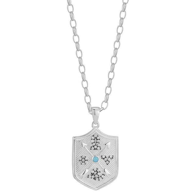 Sunkissed Sterling Sterling Silver Cubic Zirconia Simulated Turquoise Love Shield Pendant Necklace, Womens Silver Tone Product Image