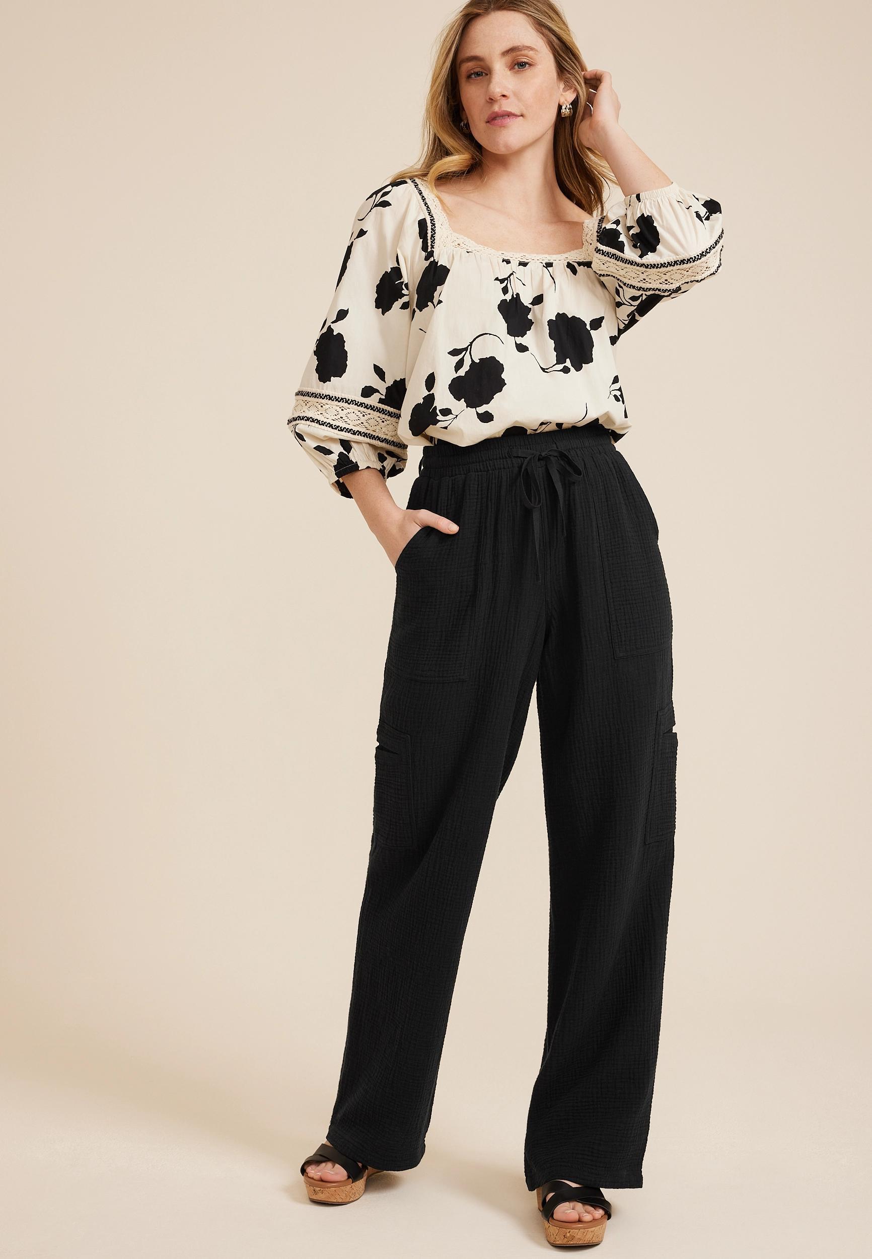 High Rise Double Cloth Cargo Wide Leg Pant Product Image