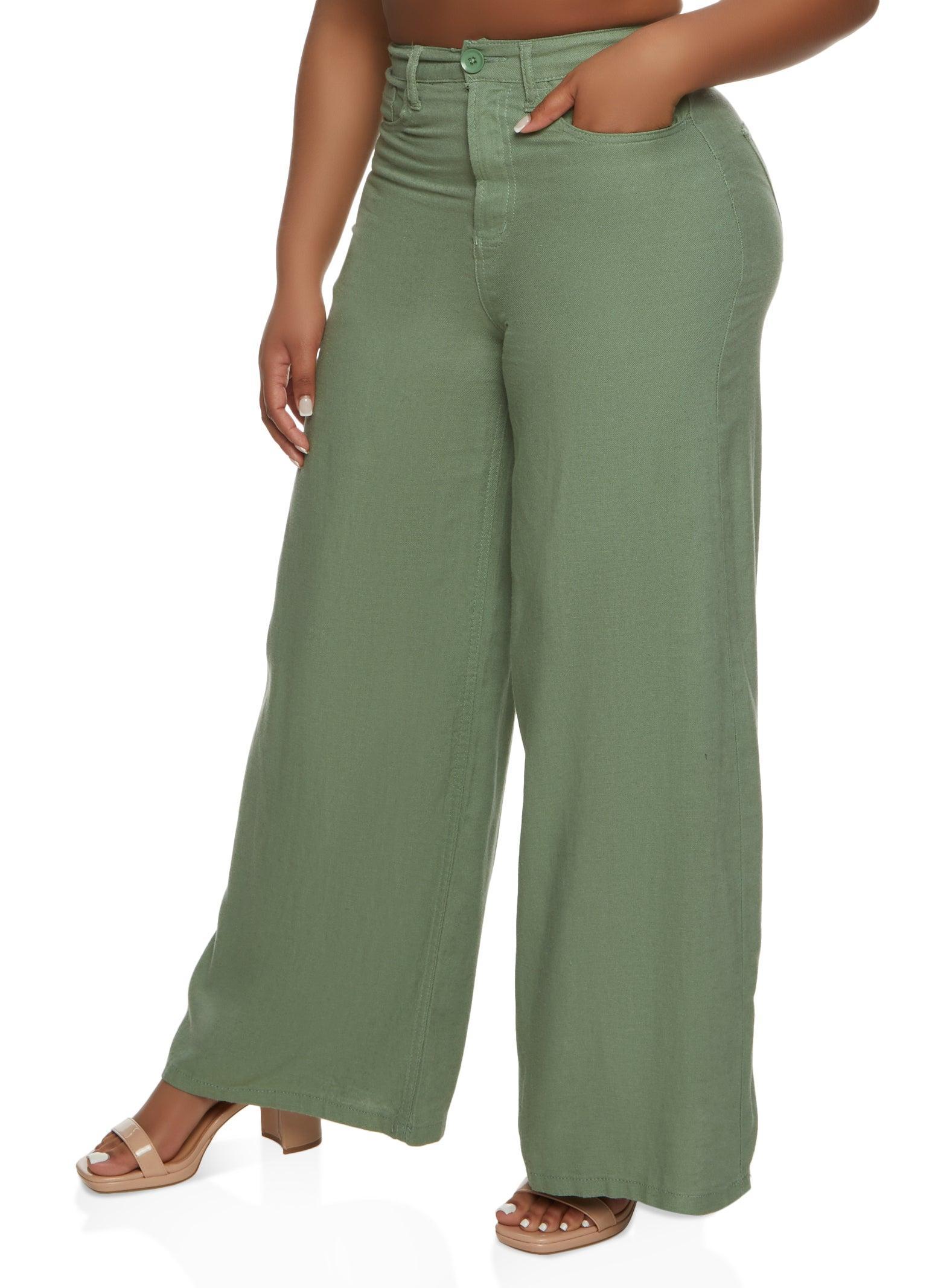 Womens Solid Linen High Waisted Wide Leg Pants product image