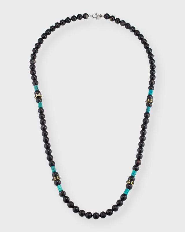 Mens Black Tourmaline Beaded Necklace with Black Sapphires Product Image