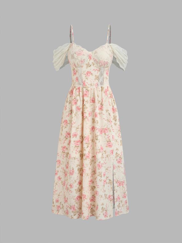 Chiffon Floral Ruffle Hem Midi Dress Product Image