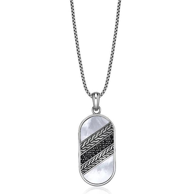 LYNX Mens Stainless Steel Black Spinel & Mother of Pearl Dog Tag Pendant Necklace Product Image