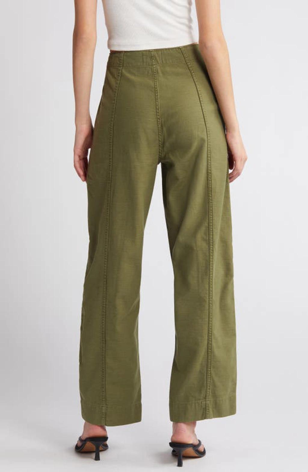 High Waist Barrel Leg Utility Pants In Washed Winter Moss Product Image