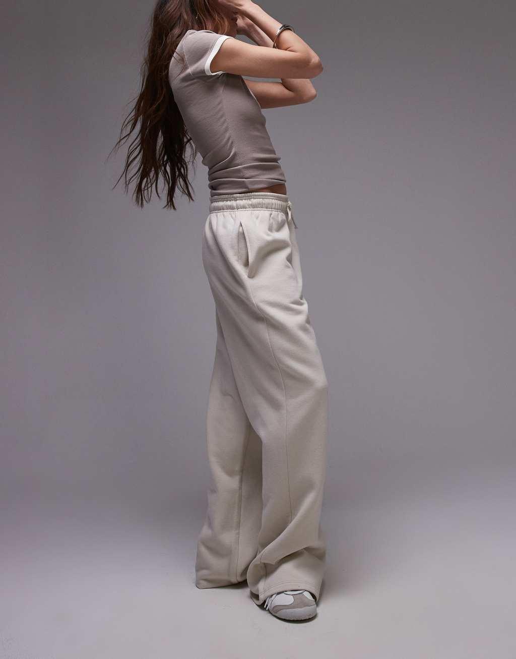 Topshop straight leg sweatpants in neutral Product Image