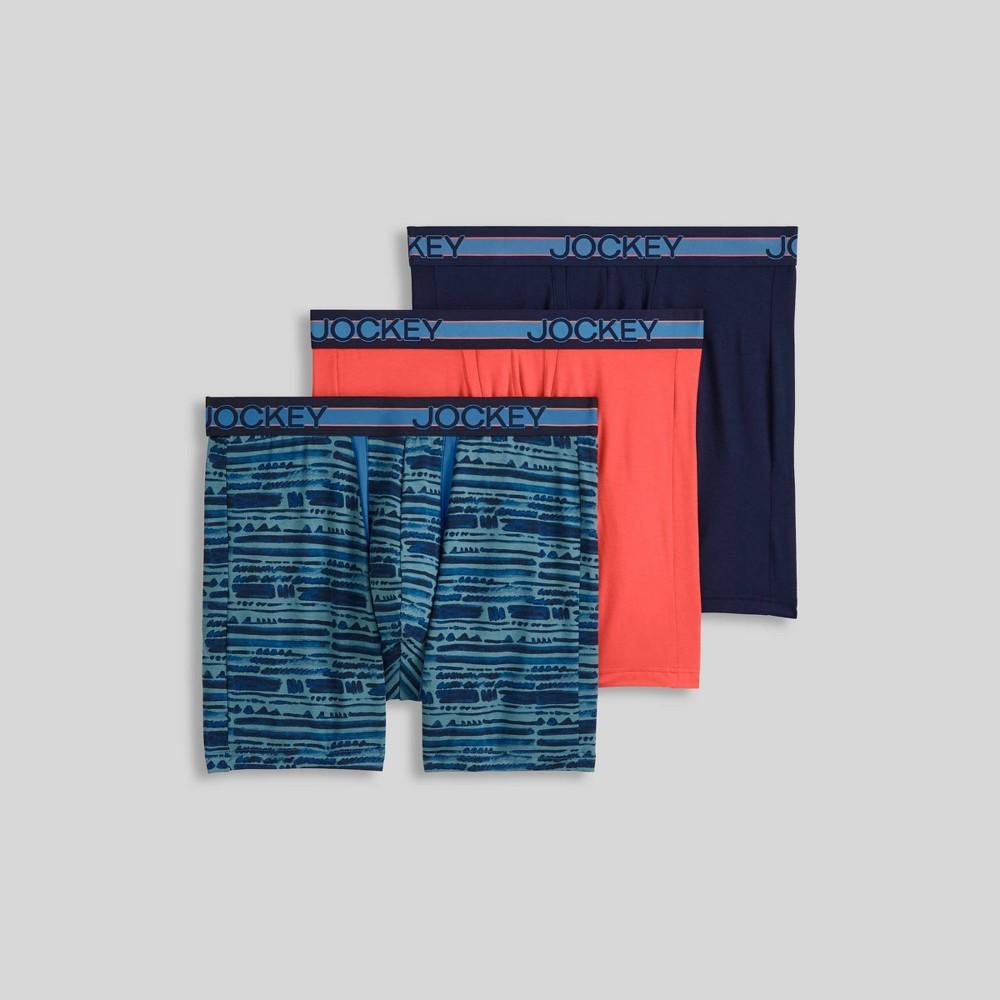 Jockey Generation Mens No Chafe Pouch Ultra Soft Stretch Boxer Briefs 3pk - Navy Blue/Aqua Blue/Coral L Product Image