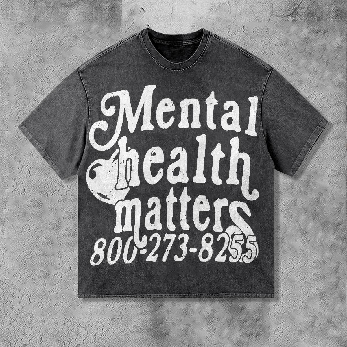 Vintage Mental Health Matters Graphic Distressed Acid Wash T-Shirt Product Image