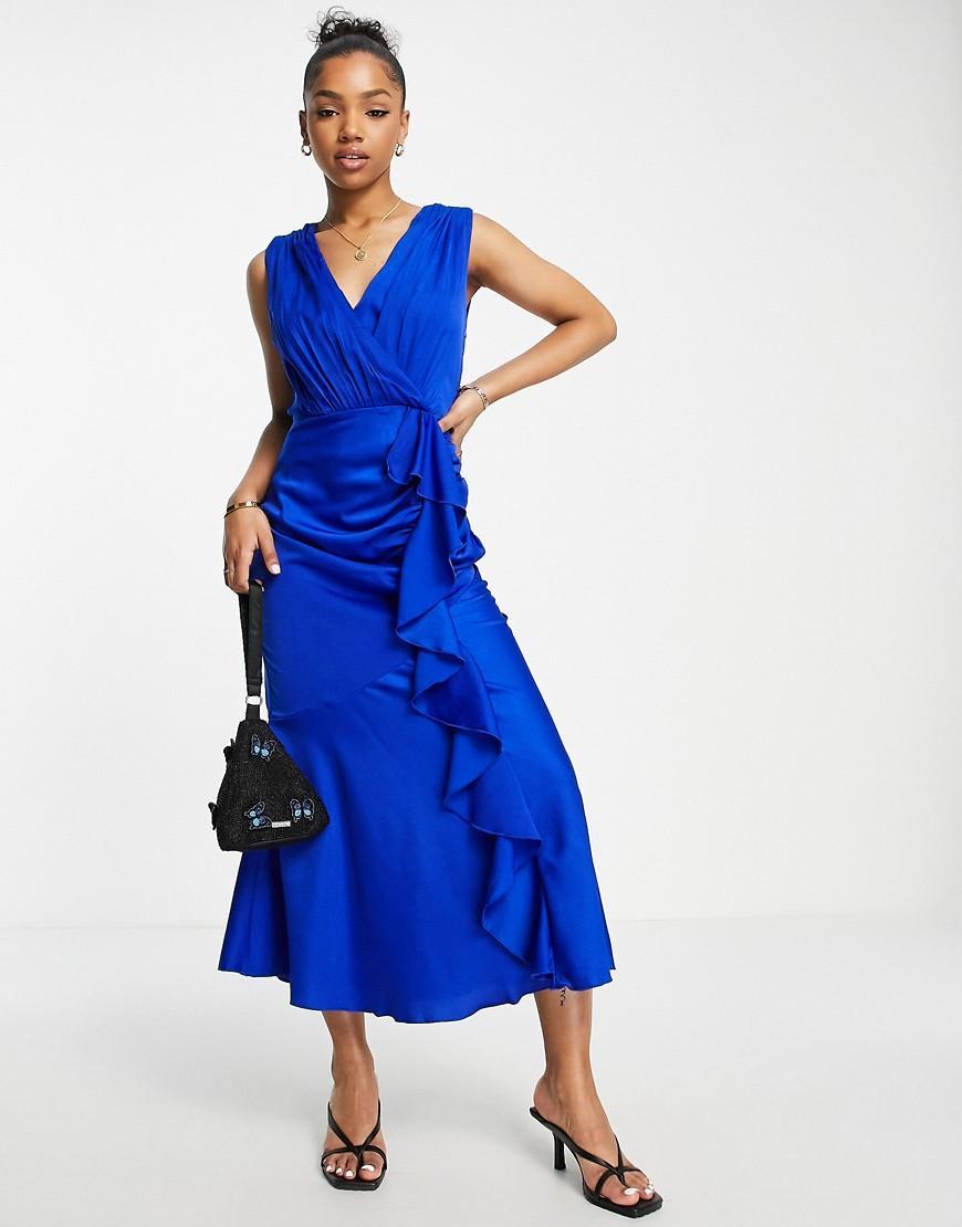 Little Mistress plunge front satin midi dress Product Image