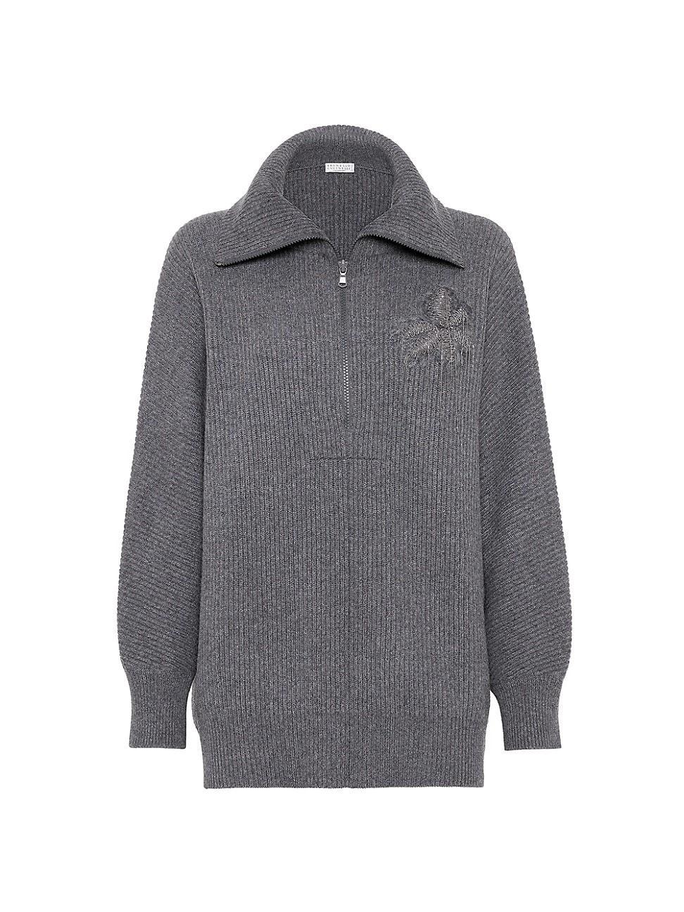 Womens Sweater with Half Zip and Precious Flower Crest product image