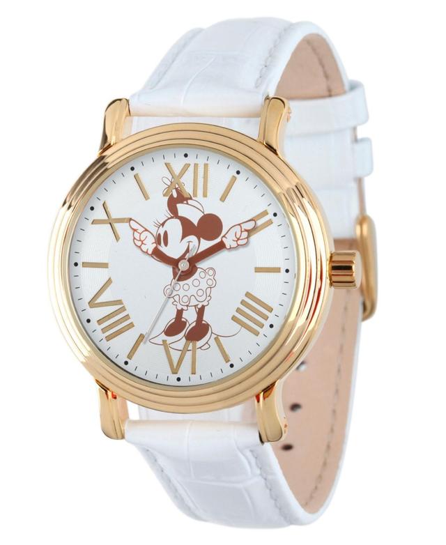 Disneys Minnie Mouse Womens Leather Watch, White Product Image