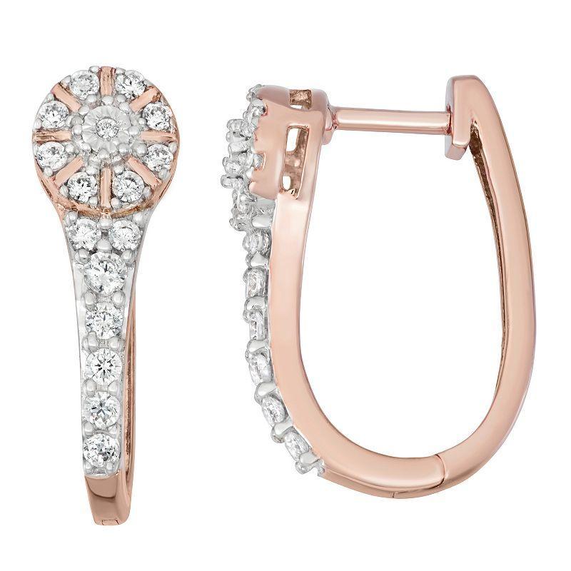 10k Rose Gold 1/3 Carat T.W. Diamond Hoop Earrings, Womens, Pink Tone Product Image