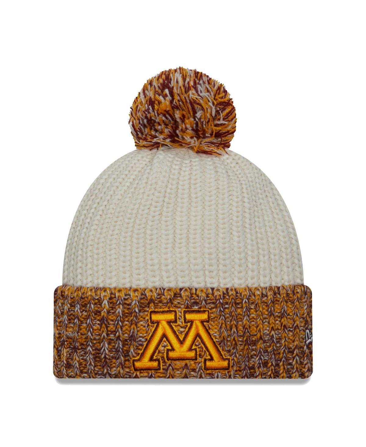 Womens New Era Cream Minnesota Golden Gophers Fresh Cuffed Knit Hat with Pom Product Image