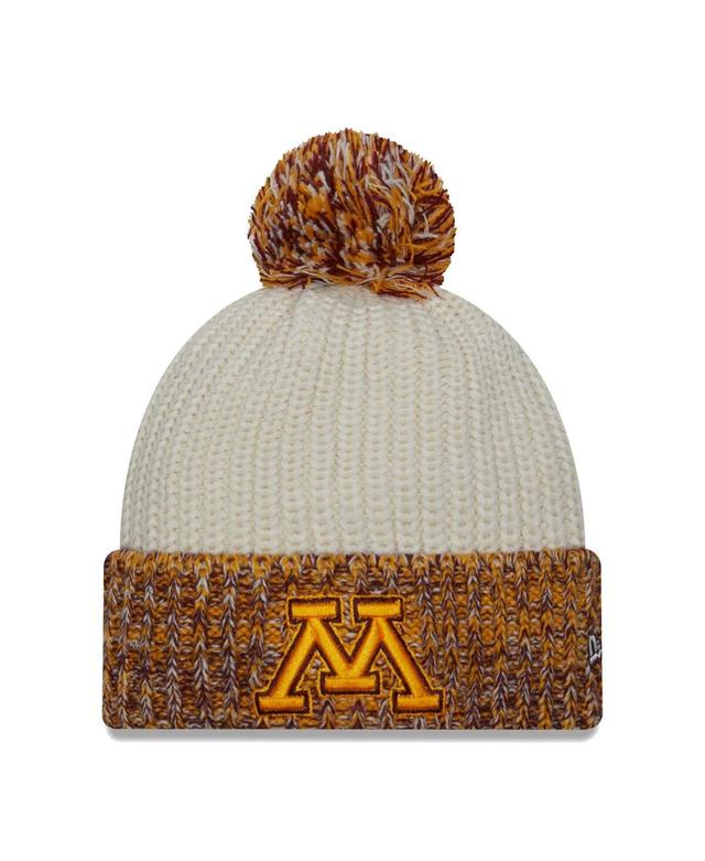 Womens New Era Cream Minnesota Golden Gophers Fresh Cuffed Knit Hat with Pom Product Image