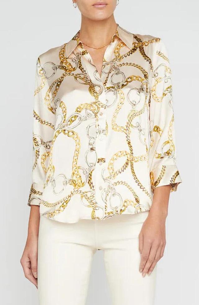 Dani Multi Chain Printed Silk Blouse In Ecru Multi Oversized Chain Product Image